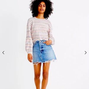 Madewell Bubble-Sleeve Crop Top in Rainbow Stripe